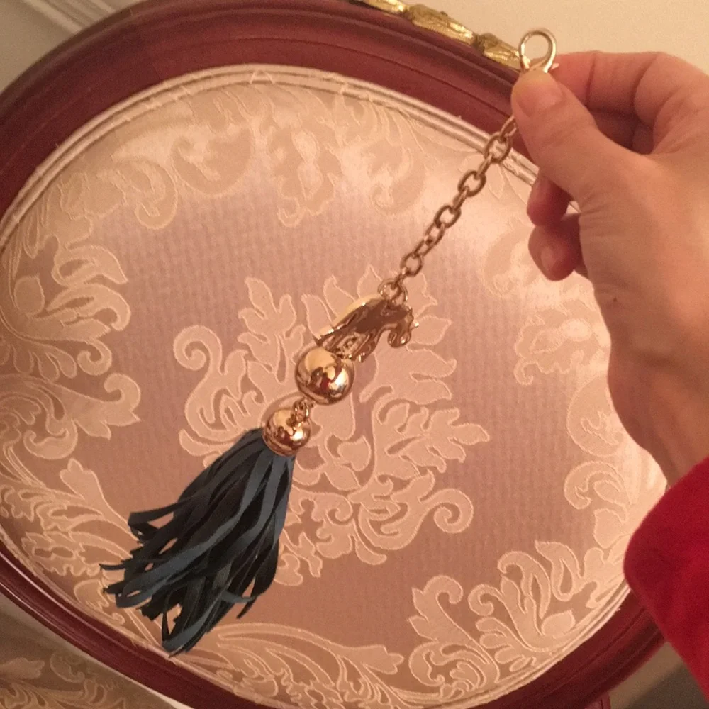 Deux Lux Metal Elephant Leather Fringe Key Chain/ Bag Charm